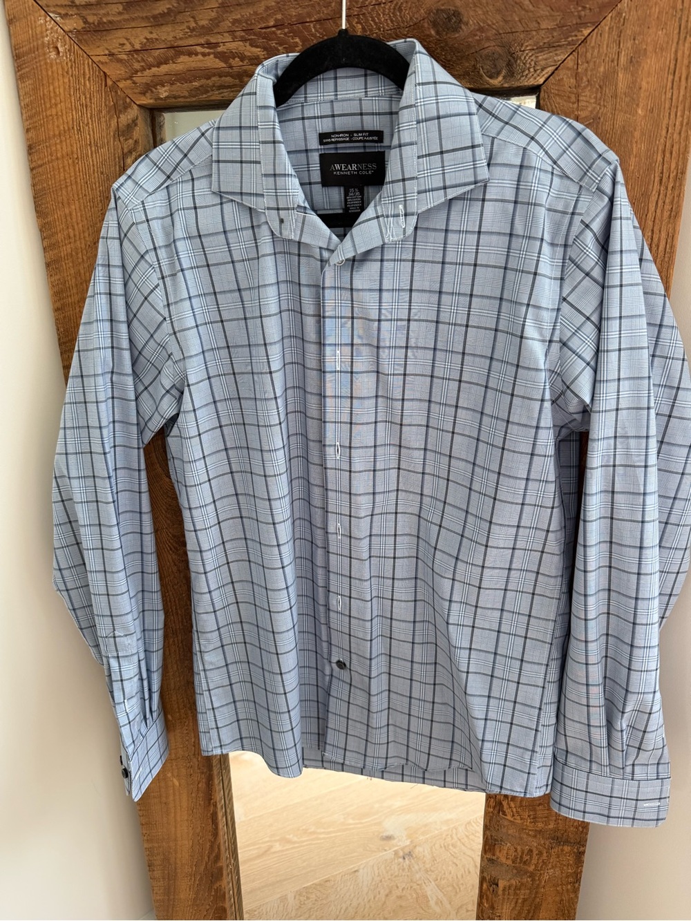 Kenneth Cole Light Blue and Navy Windowpane Dress Shirt